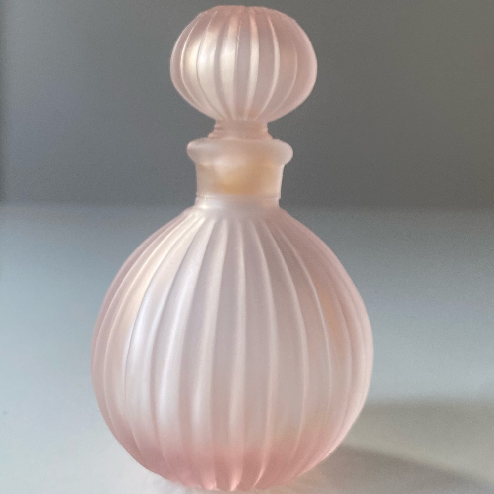 Vintage Pink Frosted Glass Silvestri Perfume Bottle - Round Ribbed Design